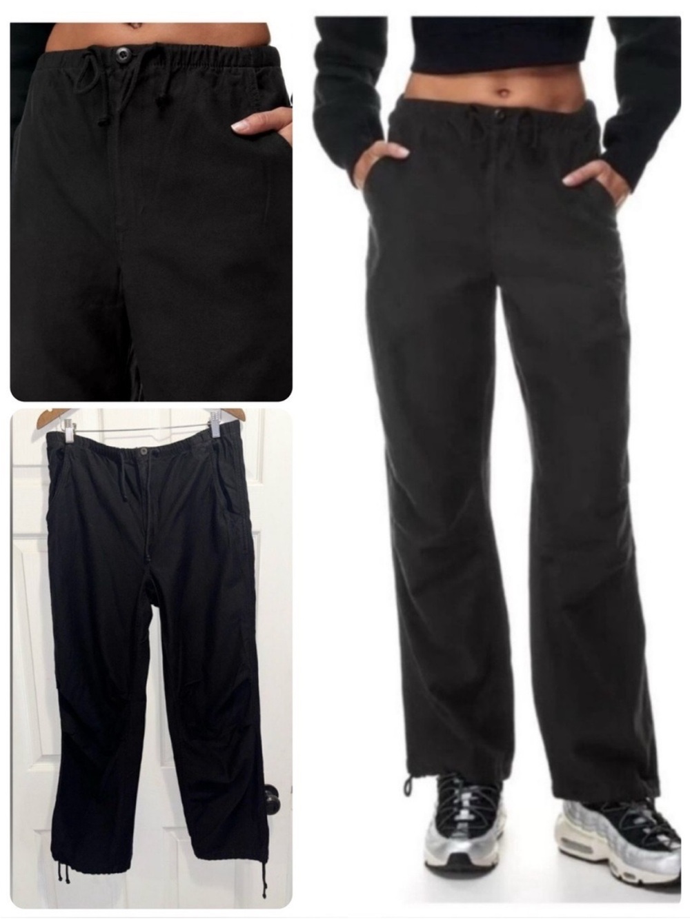Aritzia TNA Cache Cargo Pants Black Utility Parachute Pants Size Large